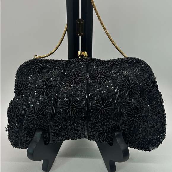 Winkelman’s Vintage Elegant Black Beaded Sequined Clutch Wristlet Purse Bag 🌺🌺 - Picture 3 of 8